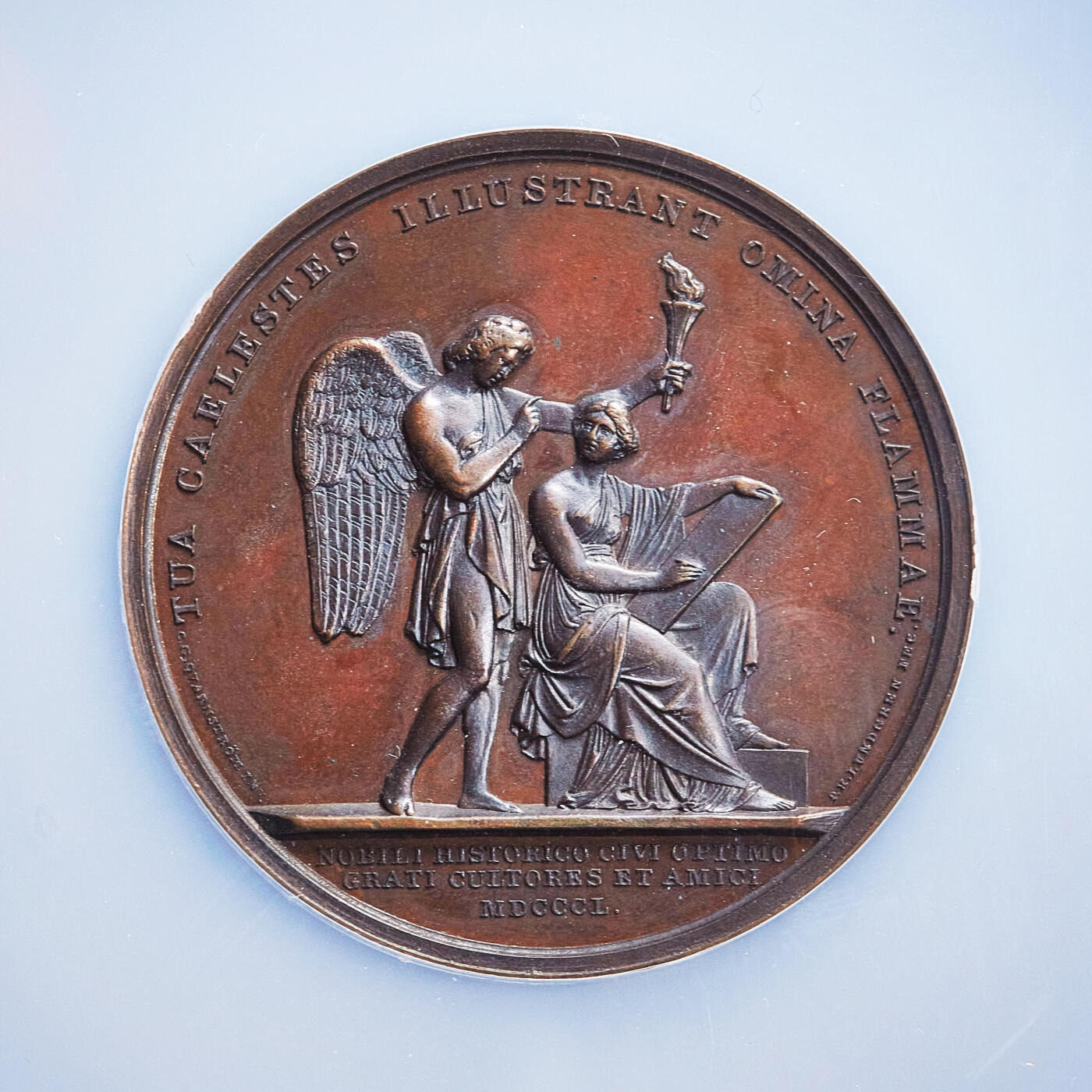 【俄甄集藏】2026年(050)04-01星期三 晚 19:30 全场包邮 瑞典1847年纪念浪漫主义历史学家、诗人与政治家埃里克·古斯塔夫·盖耶尔逝世大铜章，NGC MS62，高浮雕，巧克力包浆，瑞典新古典主义铜章里的少见品种，直径：50mm