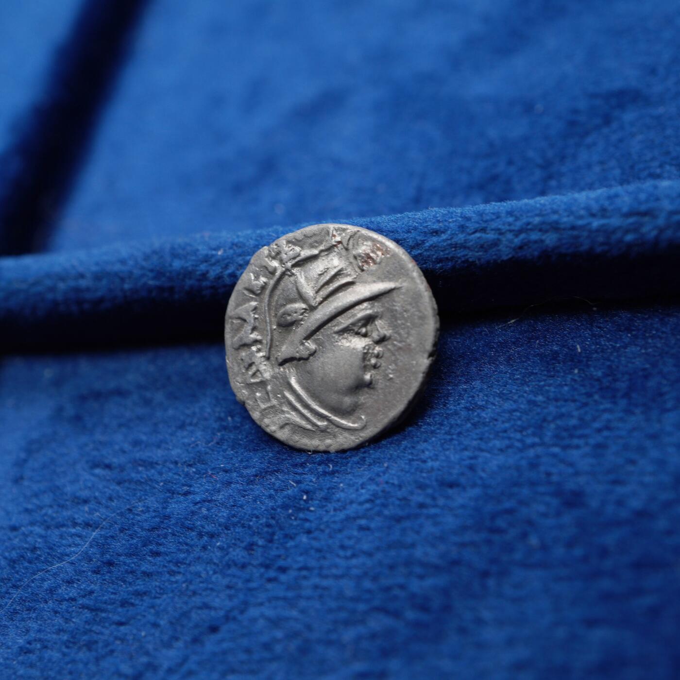 琋语集藏2026年04月欧洲古典打制币拍卖 印度-希腊 巴克特里亚 月氏 萨帕德比泽斯与狮子1/2德银币