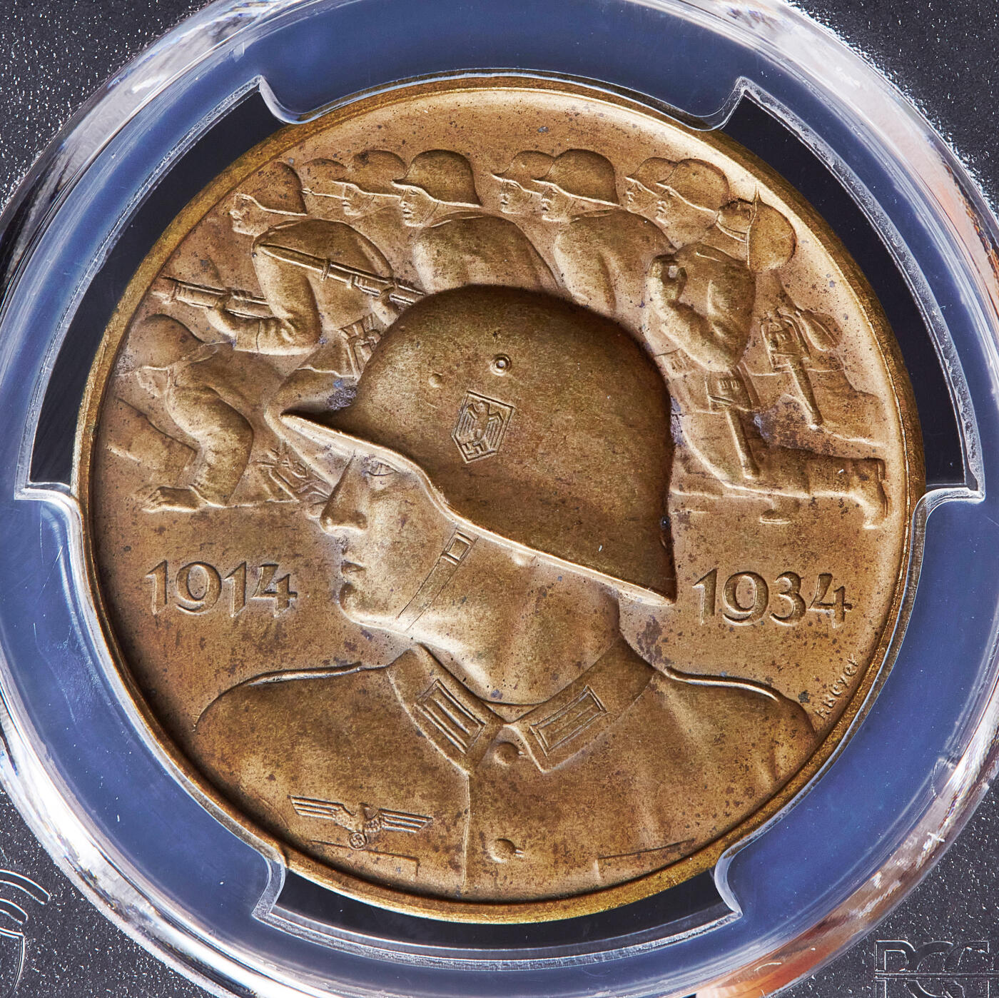 【俄甄集藏】2026年(050)04-01星期三 晚 19:30 全场包邮 德国第三帝国1934年纪念一战爆发20周年铜章，PCGS MS63，少见品种里的少见版本，一般都是1935年的