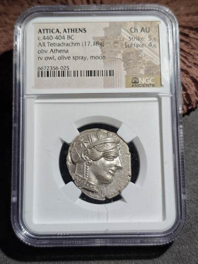 大象古币古希腊古罗马钱币专场首次拍卖1 - NGC评级Ch AU高分高浮雕古希腊雅典娜猫头鹰四德拉克马银币麦稀奇古希腊钱币板块重器