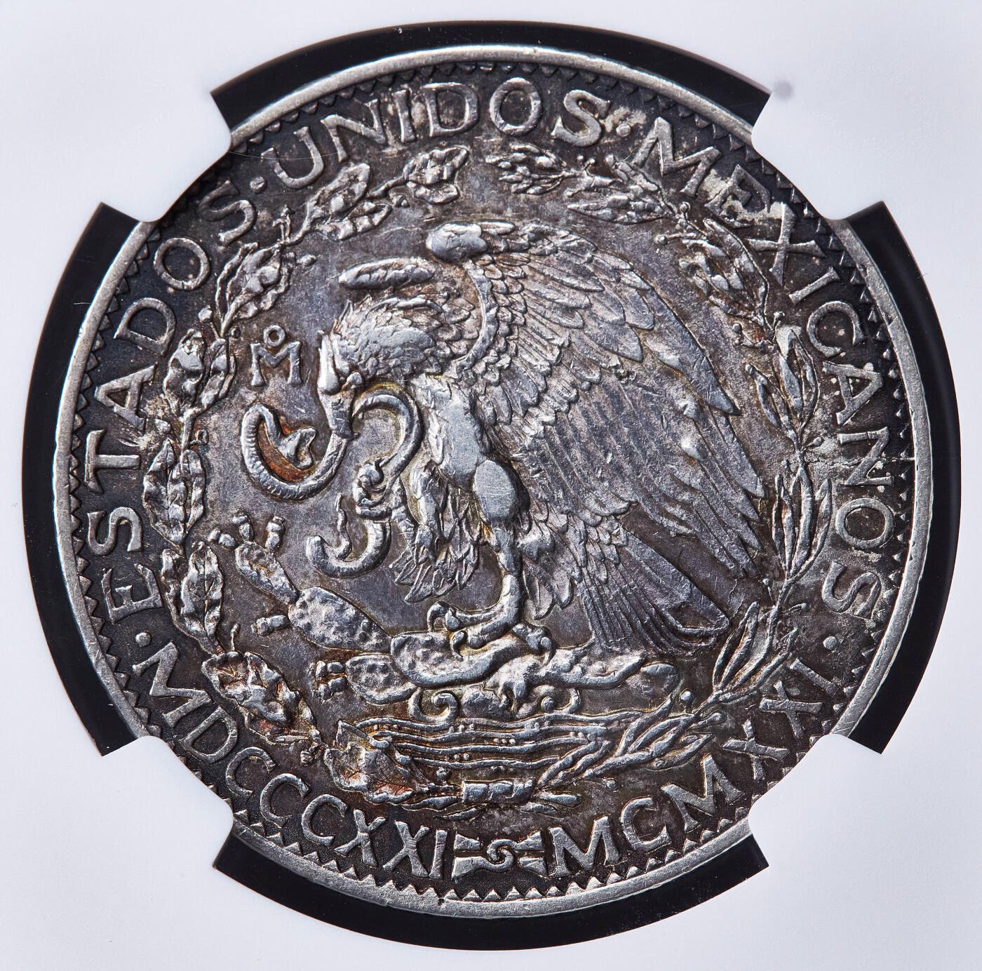 【俄甄集藏】2026年(050)04-01星期三 晚 19:30 全场包邮 墨西哥1921年Mo版纪念独立百年2比索大银币，NGC AUD，原味酱彩老包浆，经典品种