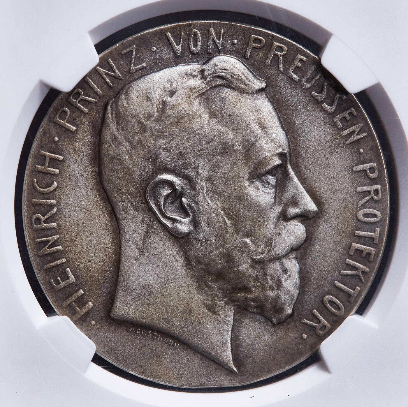 【俄甄集藏】2026年(050)04-01星期三 晚 19:30 全场包邮 德国1912年海因里希亲王头像纪念法兰克福第十七届联邦射击节暨金禧大银章，NGC MS63MATTE，黄油彩老包浆，高浮雕，名誉品种