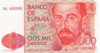 小福收藏拍卖第203期 裸钞场 本期有多张豹子号靓号 仅发行1000枚亚克力砖封蒙古20000图格里克帝国800周年纪念钞 瑞士200法郎 百慕大样钞洋葱冠全套 巴林首版大全套 卡塔尔四张套 越南 保加利亚 马其顿等多国精美纸币 - 西班牙 1980年 2000比塞塔 无47 unc