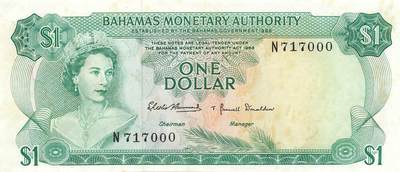 小福收藏拍卖第203期 裸钞场 本期有多张豹子号靓号 仅发行1000枚亚克力砖封蒙古20000图格里克帝国800周年纪念钞 瑞士200法郎 百慕大样钞洋葱冠全套 巴林首版大全套 卡塔尔四张套 越南 保加利亚 马其顿等多国精美纸币 - 巴哈马 1968年 1元 彩背 数3 豹子号000 有黄 unc-