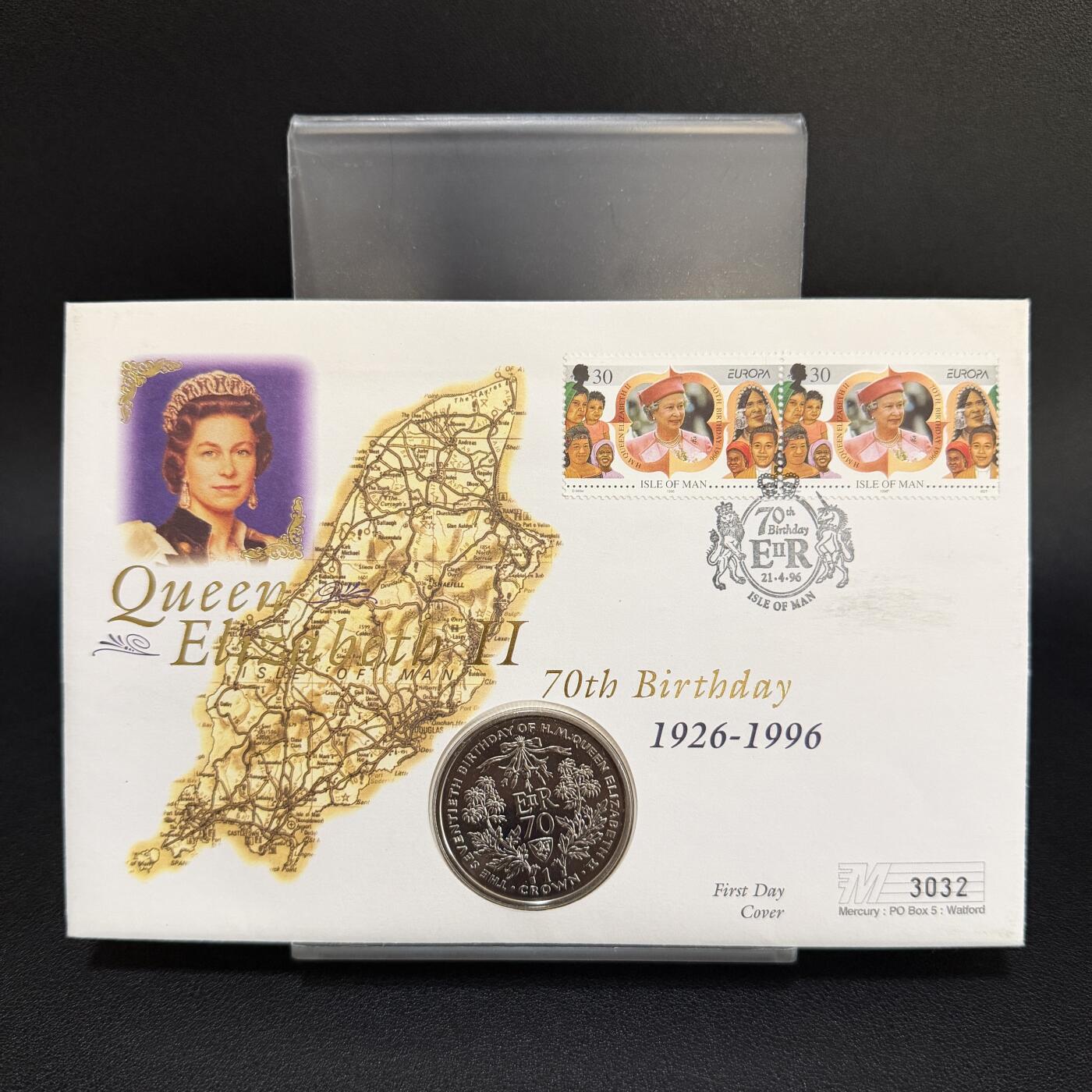 ＜星葵🌻钱币社＞第72期·东奔西走的硬币·3月31日发货 〈邮币封〉马恩岛1996年女王70岁生日1克朗纪念币
