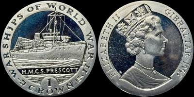 ＜星葵🌻钱币社＞第72期·东奔西走的硬币·3月31日发货 - 直布罗陀1993年二战战舰·普雷斯科特号1克朗纪念币