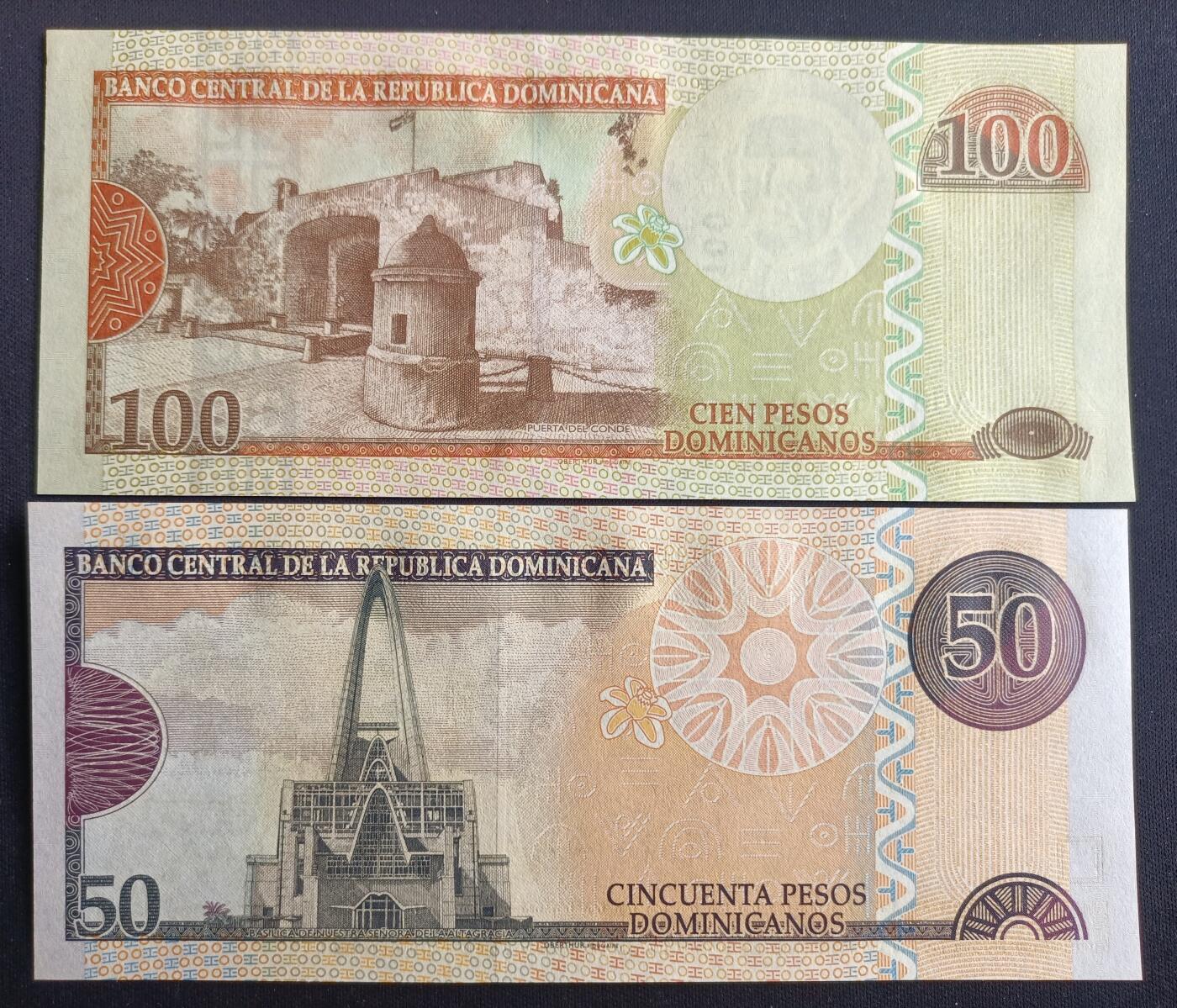 【游宝包邮场】马年第16期 好品组钞场 周六截拍 多米尼加-100比索/50比索【2012年 全新UNC】