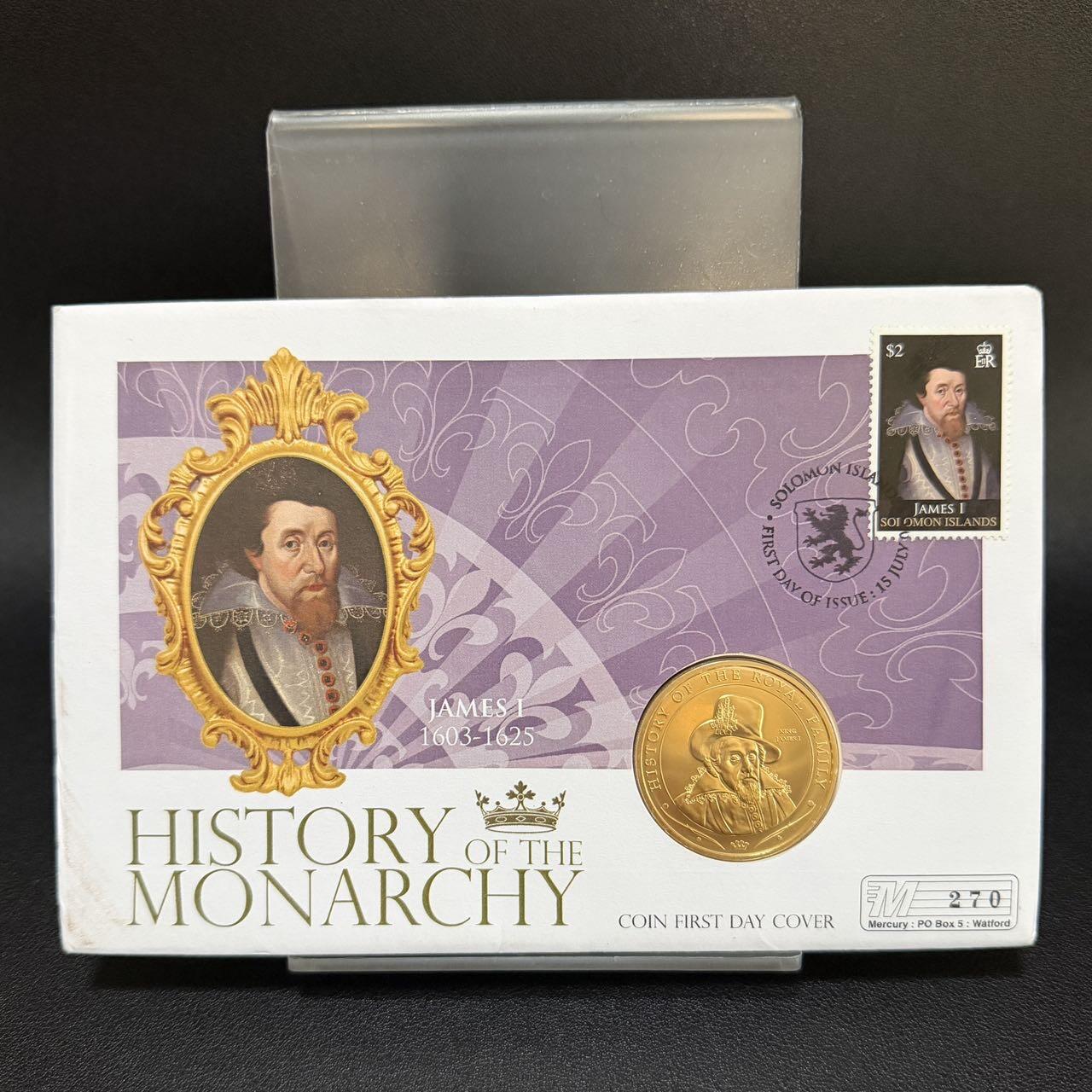 ＜星葵🌻钱币社＞第72期·东奔西走的硬币·3月31日发货 〈邮币封〉库克群岛2008年皇室家族史·詹姆斯一世1元克朗型镀金纪念币