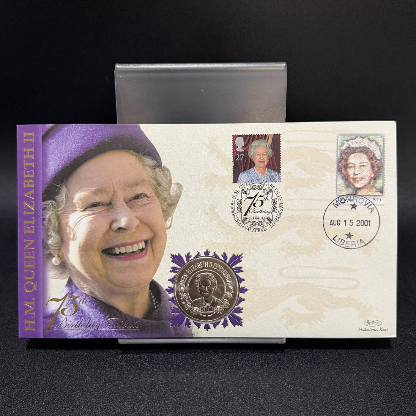 ＜星葵🌻钱币社＞第72期·东奔西走的硬币·3月31日发货 〈邮币封〉圣赫勒拿岛2001年女王75岁生日50便士克朗型纪念币