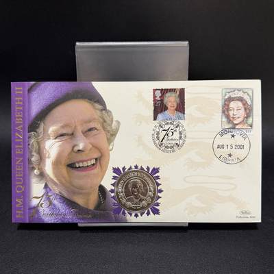 ＜星葵🌻钱币社＞第72期·东奔西走的硬币·3月31日发货 - 〈邮币封〉圣赫勒拿岛2001年女王75岁生日50便士克朗型纪念币
