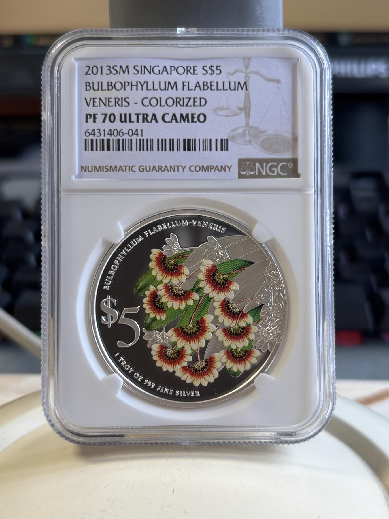 第194期拍卖 新加坡2013年花卉系列彩色1盎司纪念银币2枚套NGC-PF70,999银，1盎司*2