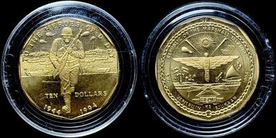 ＜星葵🌻钱币社＞第72期·东奔西走的硬币·3月31日发货 - 马绍尔群岛1994年诺曼底登陆日10元黄铜类精制纪念币