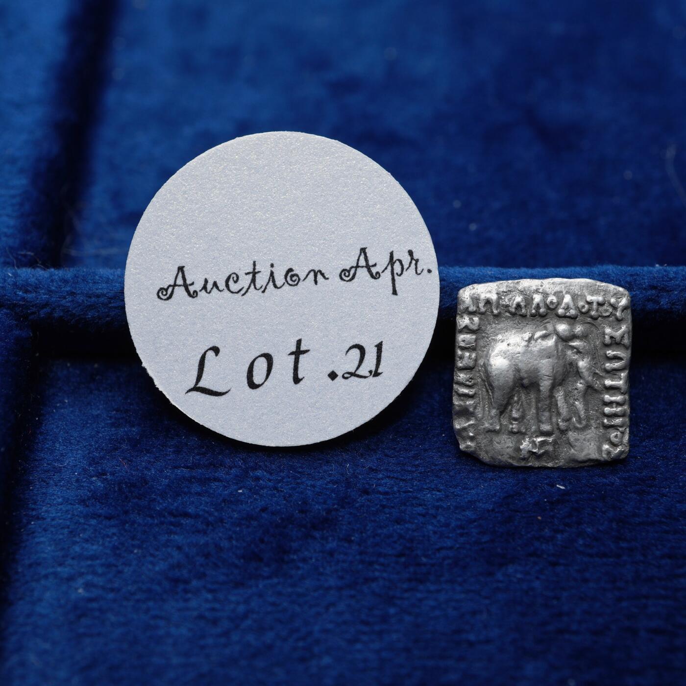 琋语集藏2026年04月欧洲古典打制币拍卖 希腊-印度 巴克特里亚 阿波罗多图斯一世 大象方形银币