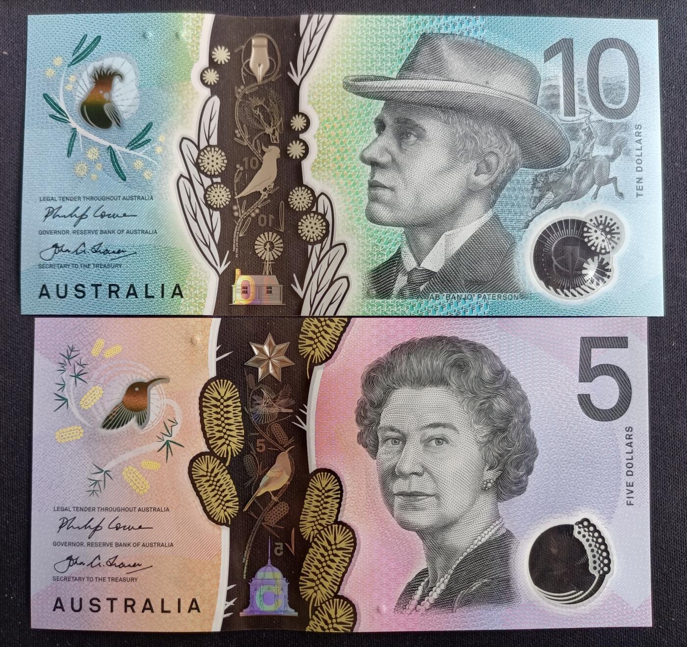 【游宝包邮场】马年第16期 好品组钞场 周六截拍 澳大利亚-10元/5元【明亮版 全新UNC】