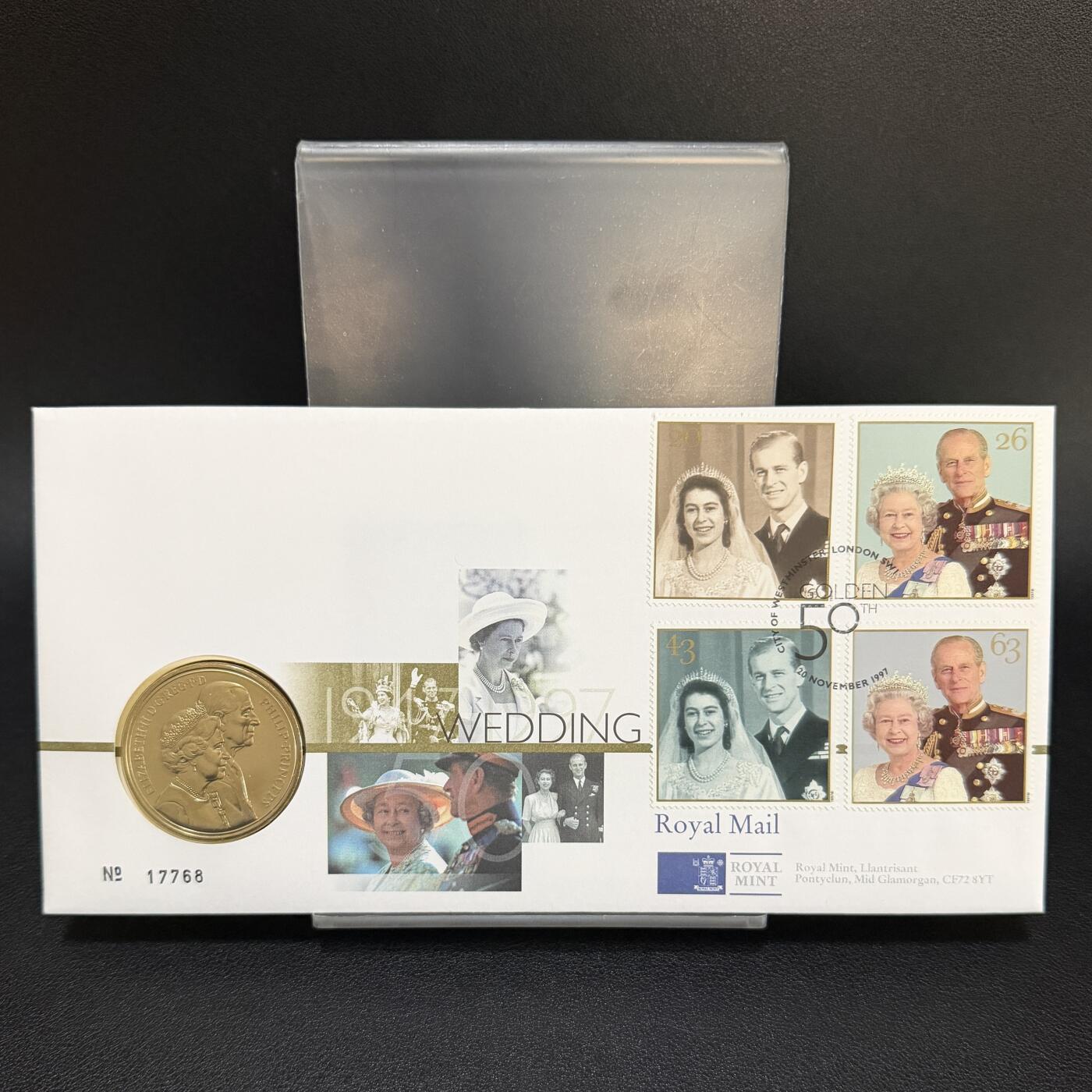 ＜星葵🌻钱币社＞第72期·东奔西走的硬币·3月31日发货 〈邮币封〉英国1997年女王结婚50周年5镑克朗型纪念币