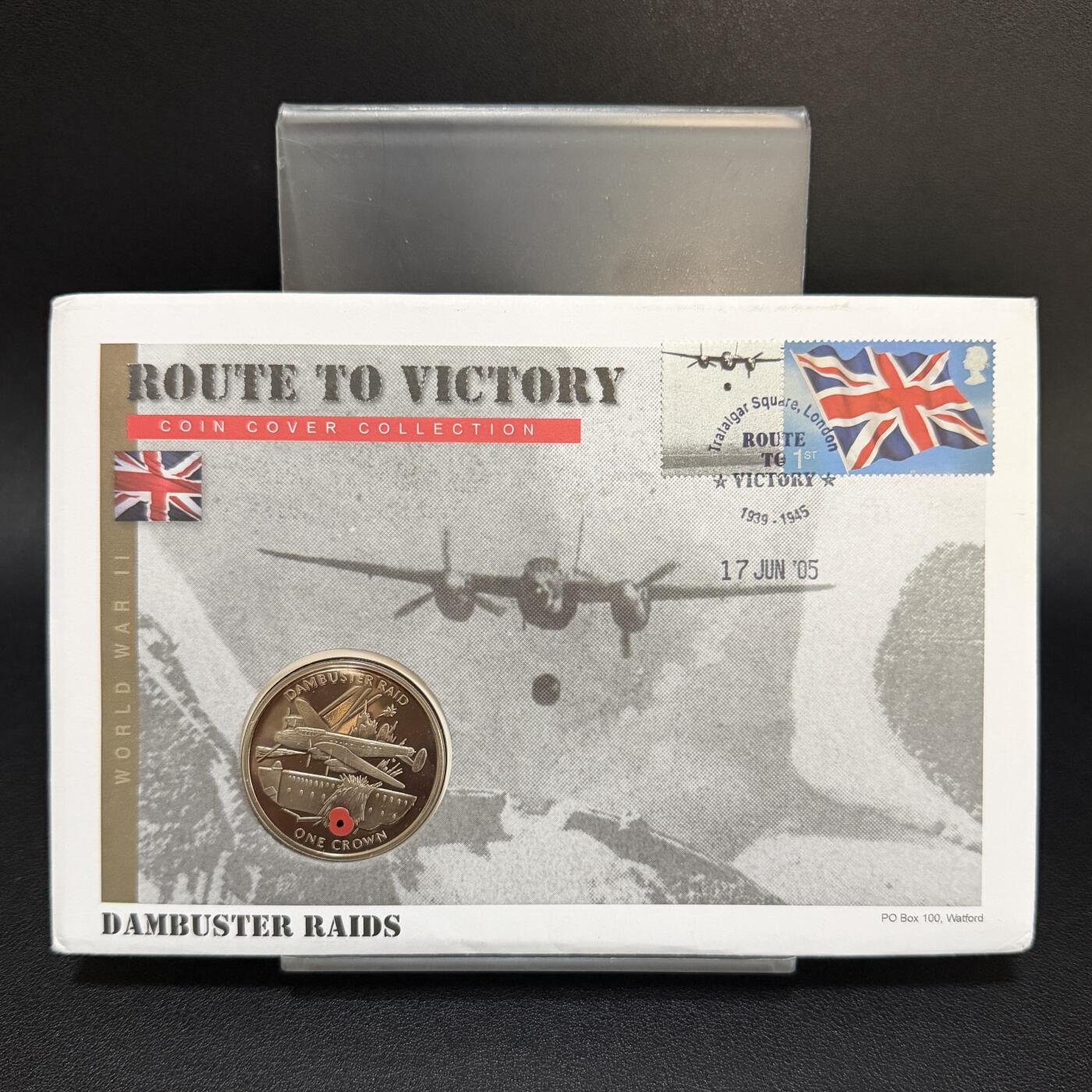 ＜星葵🌻钱币社＞第72期·东奔西走的硬币·3月31日发货 〈邮币封〉直布罗陀2005年轰炸水坝行动1克朗彩色纪念币