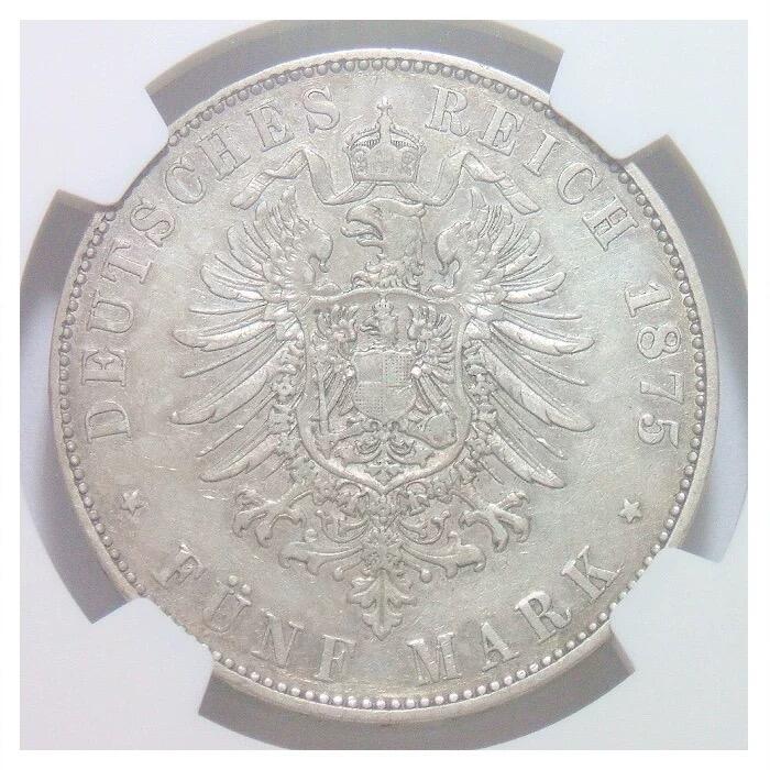 【银】NGC XF 德国萨克森1875年 阿尔伯特短翅5马克大银币 爽品