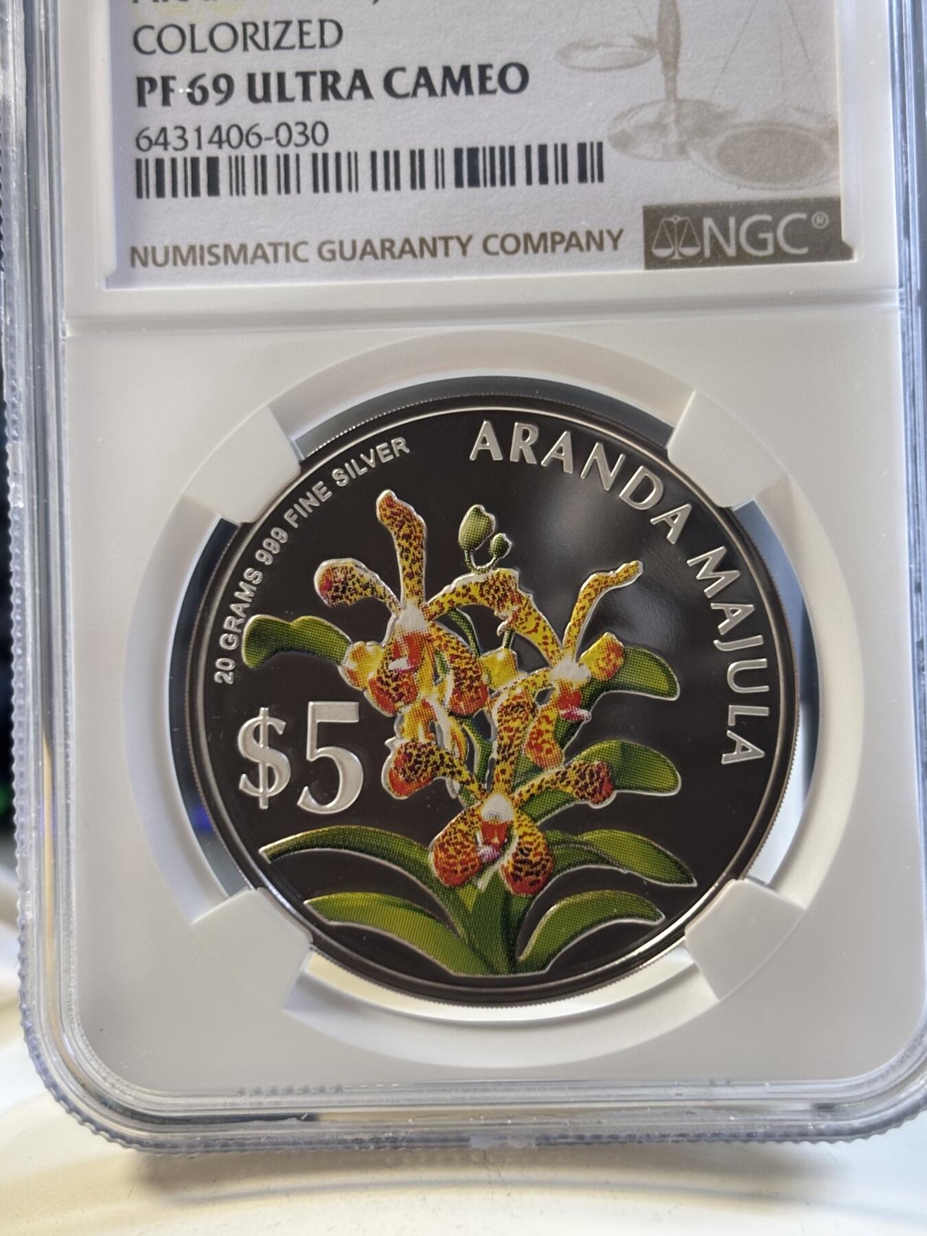 第194期拍卖 新加坡2006年花卉系列彩色1盎司纪念银币2枚套NGC-PF69,999银，1盎司*2