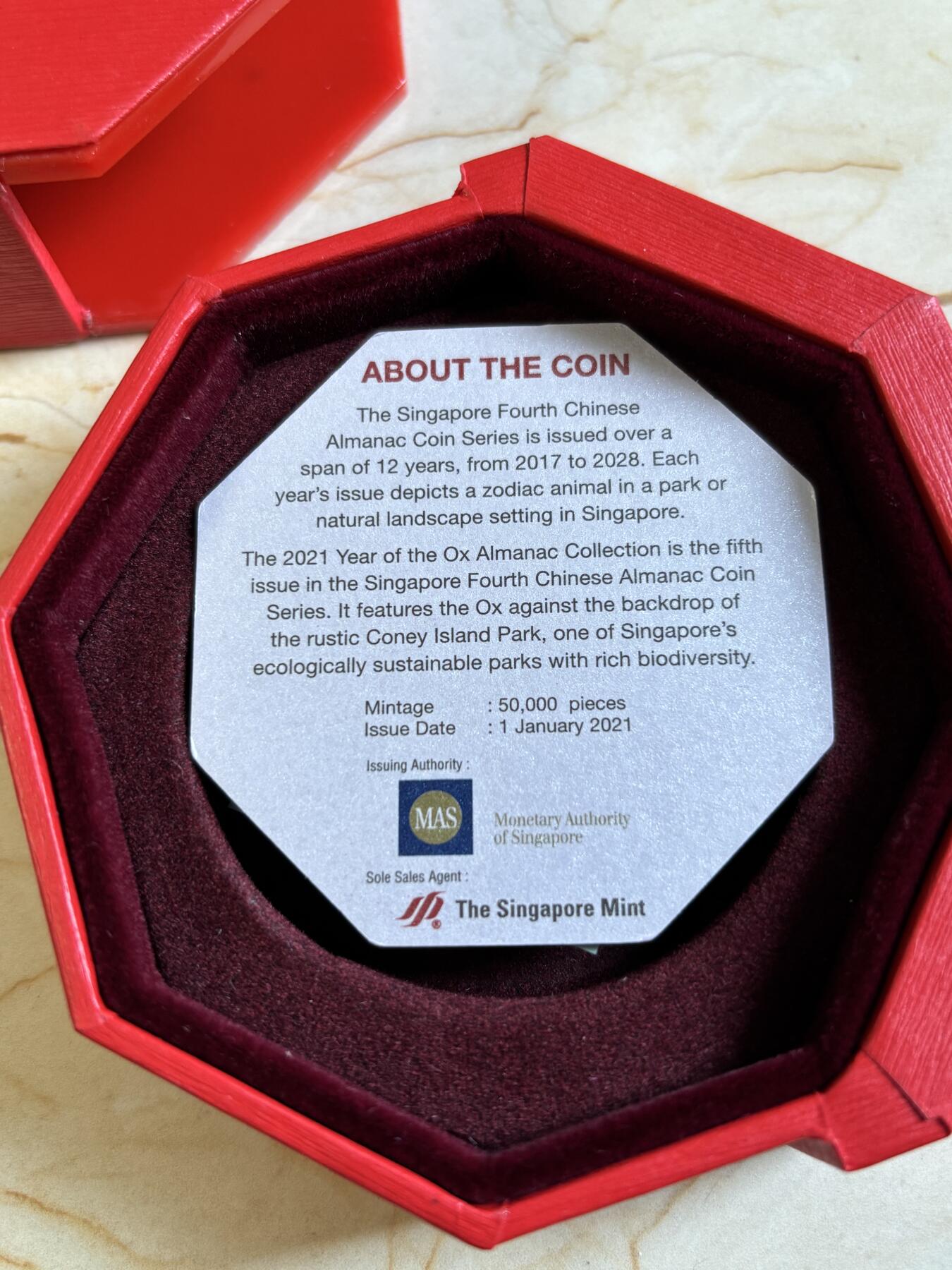 第194期拍卖 新加坡2021年十二生肖牛年铜镍纪念币NGC-PF68带盒证书