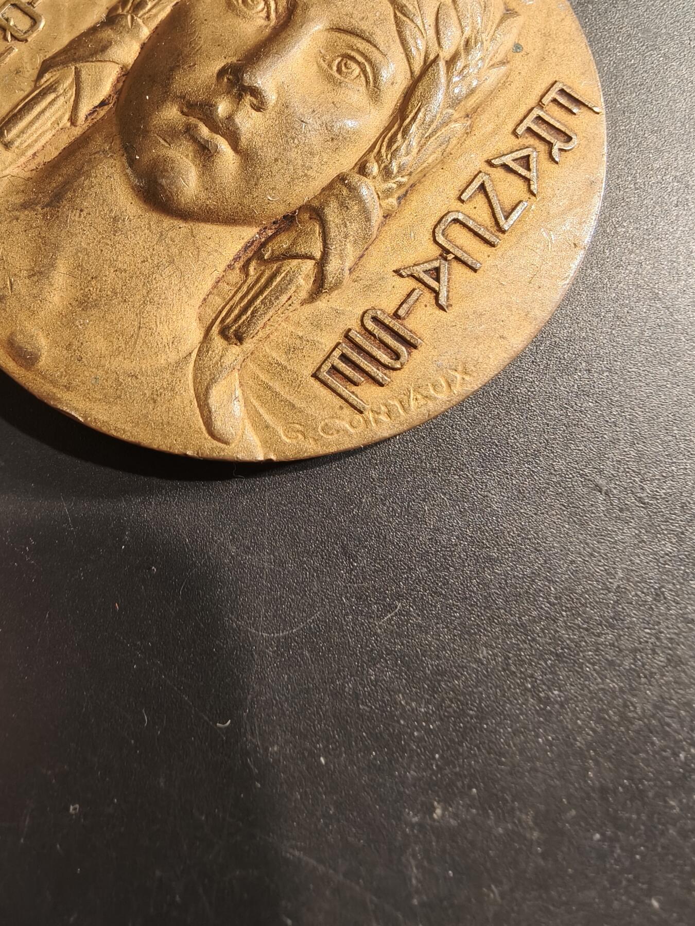 老王徽章第190期 法国荣誉与功绩主题镀金大铜章       直径60mm     重量103g