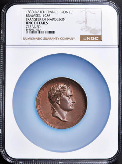 【俄甄集藏】2026年(050)04-01星期三 晚 19:30 全场包邮 - 法国1830年拿破仑一世头像纪念路易十八恢复拿破仑历史地位大铜章，直径：52mm，高浮雕，设计精美，新古典主义雕刻家皮埃尔-让·蒙塔尼作品，经典品种