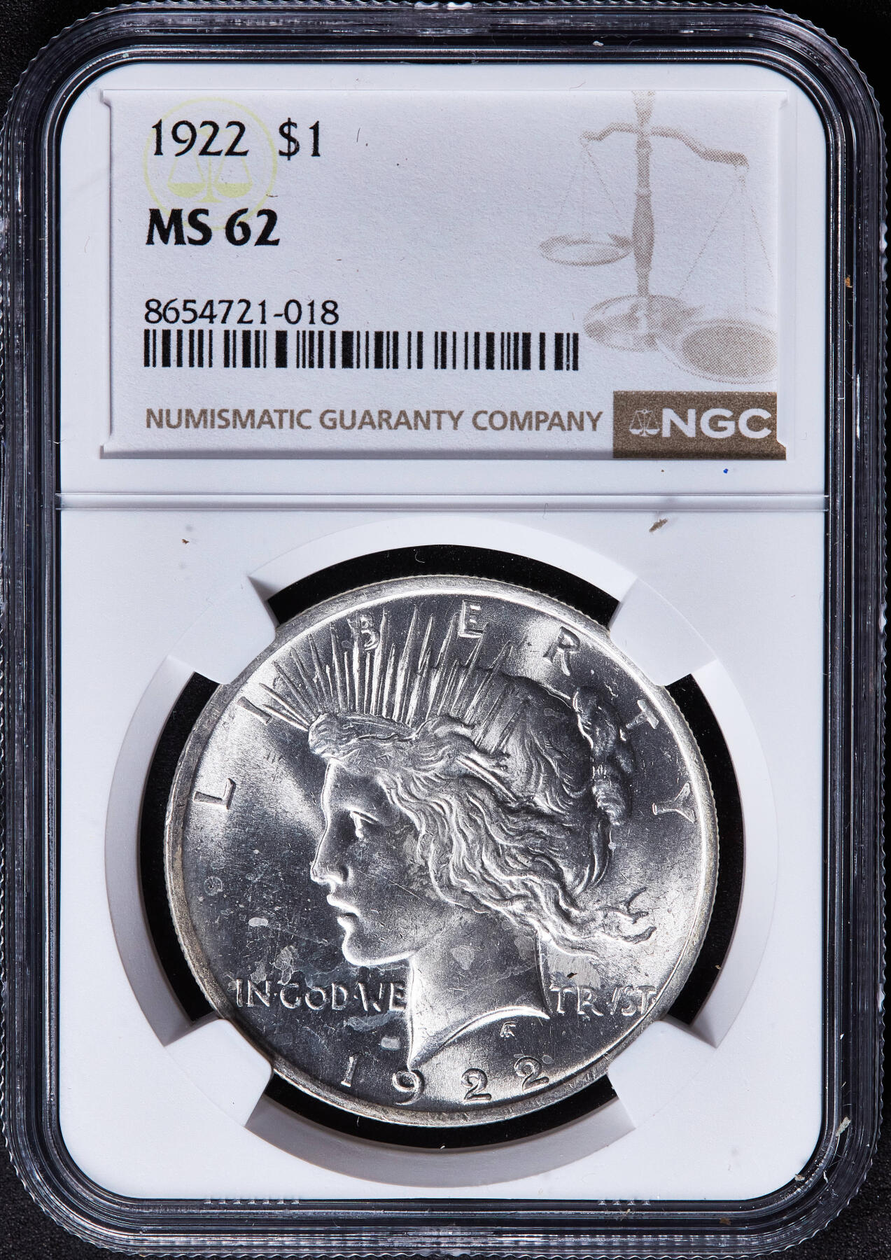 【俄甄集藏】2026年(050)04-01星期三 晚 19:30 全场包邮 美国1922年和平1美元大银币，NGC MS62，转光品相