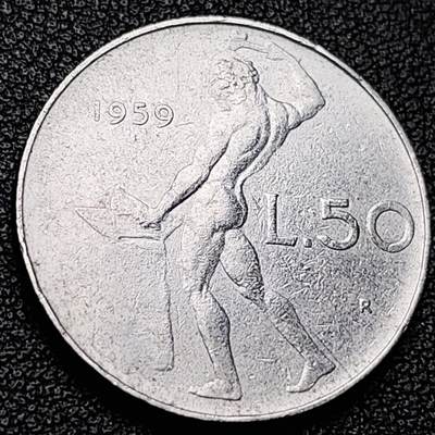 泉币菌-第217场-拍品多 请提前出价 - 意大利 1959年 50里拉 锻冶之神 伍尔坎 24mm
