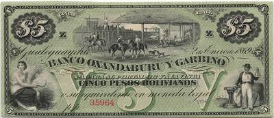 小福收藏拍卖第203期 裸钞场 本期有多张豹子号靓号 仅发行1000枚亚克力砖封蒙古20000图格里克帝国800周年纪念钞 瑞士200法郎 百慕大样钞洋葱冠全套 巴林首版大全套 卡塔尔四张套 越南 保加利亚 马其顿等多国精美纸币 - 阿根廷 1869年 5比索玻利维亚诺 unc