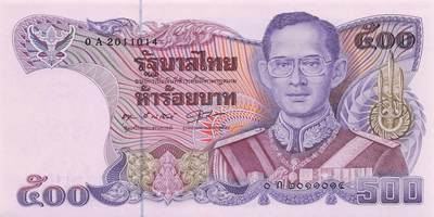 小福收藏拍卖第203期 裸钞场 本期有多张豹子号靓号 仅发行1000枚亚克力砖封蒙古20000图格里克帝国800周年纪念钞 瑞士200法郎 百慕大样钞洋葱冠全套 巴林首版大全套 卡塔尔四张套 越南 保加利亚 马其顿等多国精美纸币 - 泰国 1988-1996年 500铢 很少见首签 0A首冠 unc