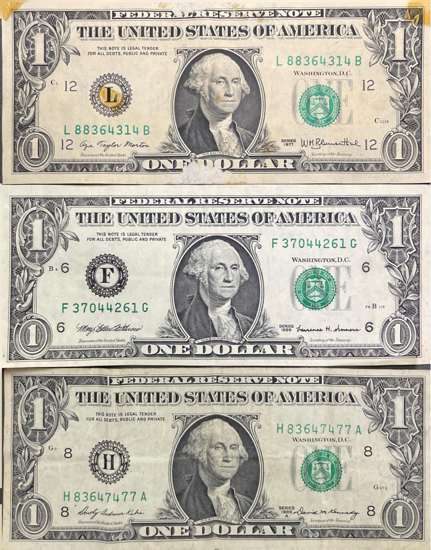 回流0328 旧金山（L）、亚特兰大（F）、圣路易斯（H）联邦储备银行1美元