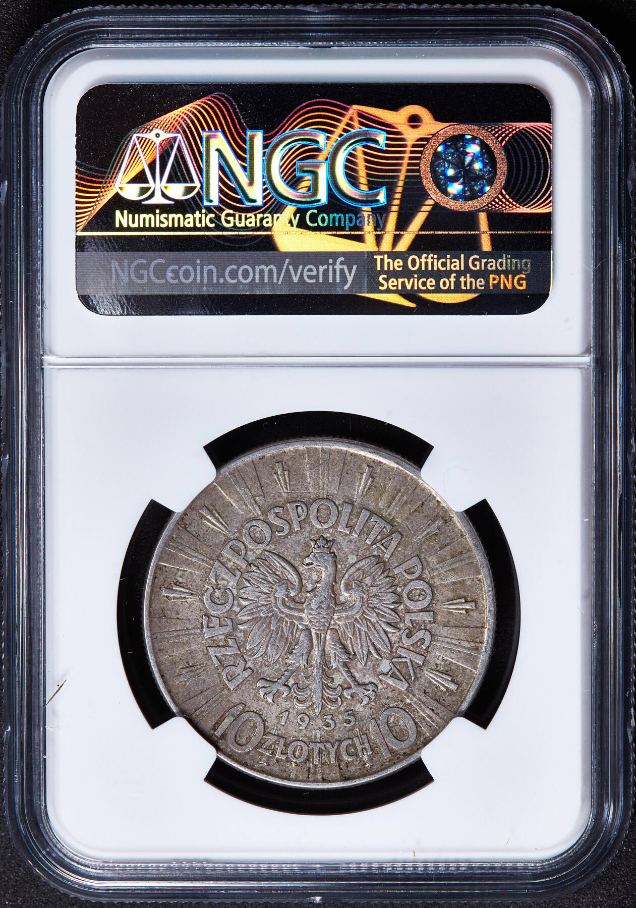 【俄甄集藏】2026年(050)04-01星期三 晚 19:30 全场包邮 波兰1935年毕苏斯基10兹罗提银币，NGC XF45，黄油彩包浆，原味状态