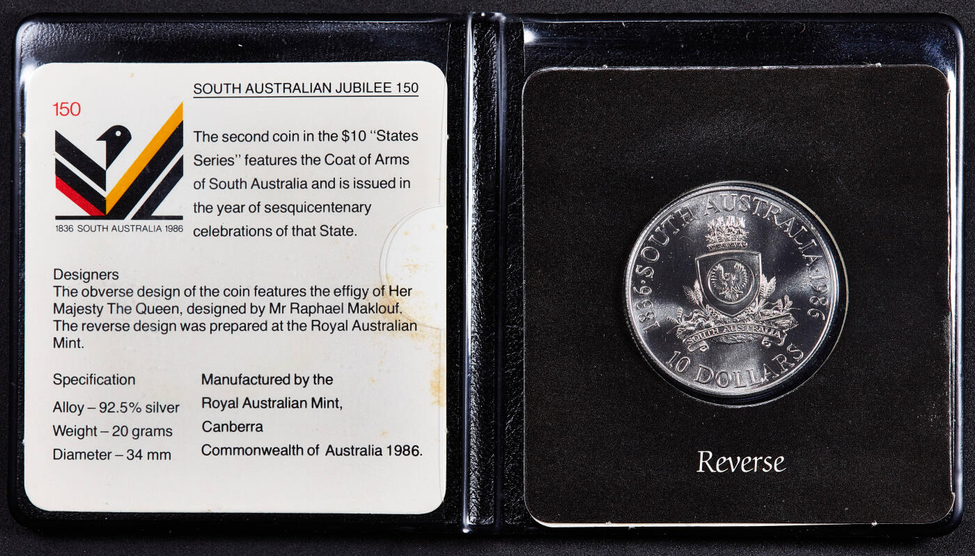 【俄甄集藏】2026年(050)04-01星期三 晚 19:30 全场包邮 澳大利亚1986年行政区系列-南澳大利亚州10元册装银币，带证，重20克，925银，发行量78100枚