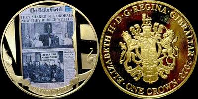 ＜星葵🌻钱币社＞第72期·东奔西走的硬币·3月31日发货 - 直布罗陀2020年胜利日编年史·每日速写1克朗镀金纪念币