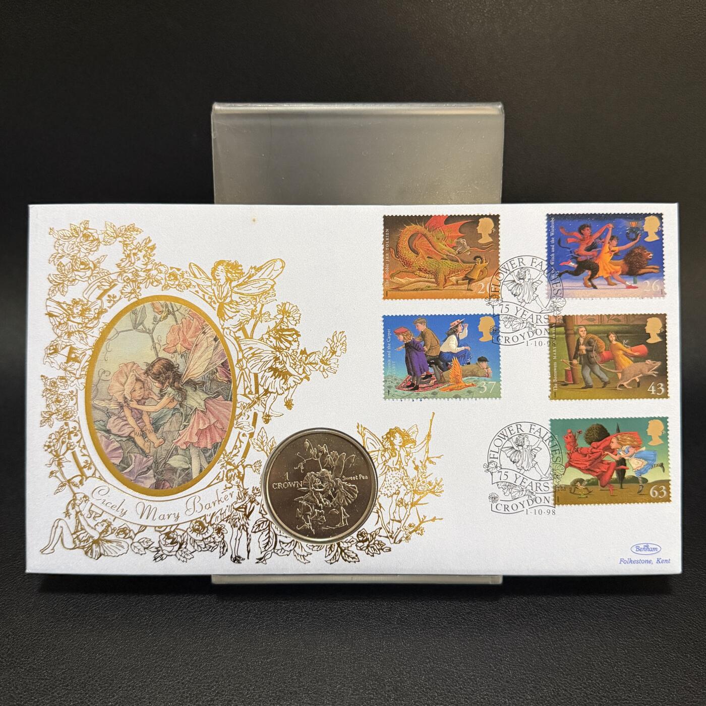 ＜星葵🌻钱币社＞第72期·东奔西走的硬币·3月31日发货 〈邮币封〉马恩岛1998年花仙子·甜豌豆1克朗纪念币