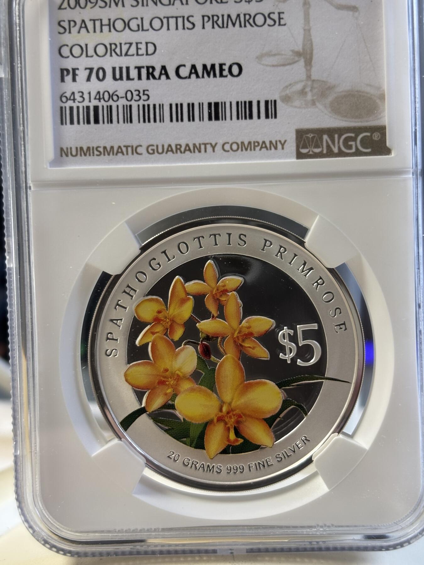 第194期拍卖 新加坡2009年花卉系列彩色20克纪念银币2枚套NGC-PF70-PF69,999银，20克*2