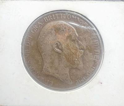 英国爱德华七世 1 便士铜币 1907 年不列颠女神 外国近代钱币 - 英国爱德华七世 1 便士铜币 1907 年不列颠女神 外国近代钱币