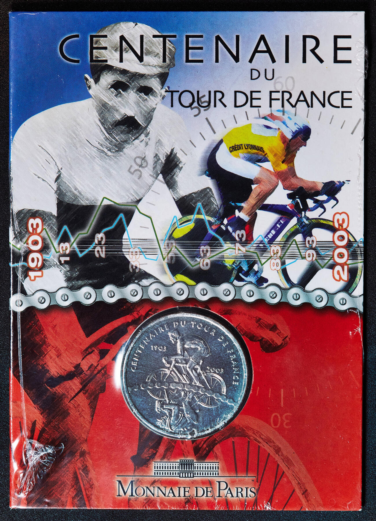【俄甄集藏】2026年(050)04-01星期三 晚 19:30 全场包邮 法国2003年纪念环法自行车赛100周年1/4欧元卡装银币，重13克，900银，实际发行量71257枚