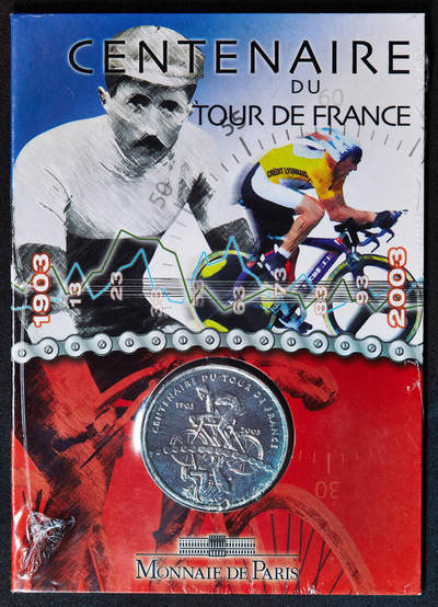 【俄甄集藏】2026年(050)04-01星期三 晚 19:30 全场包邮 - 法国2003年纪念环法自行车赛100周年1/4欧元卡装银币，重13克，900银，实际发行量71257枚
