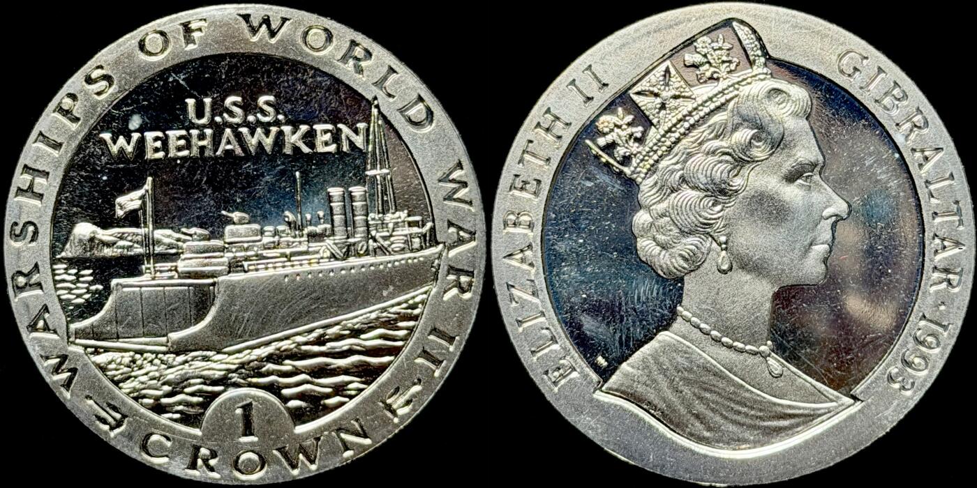 ＜星葵🌻钱币社＞第72期·东奔西走的硬币·3月31日发货 直布罗陀1993年二战战舰·威霍肯号驱逐舰1克朗纪念币