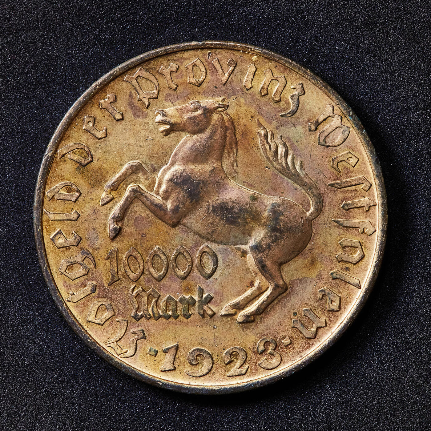 【俄甄集藏】2026年(050)04-01星期三 晚 19:30 全场包邮 德国1923年紧急时期威斯特法伦冯·施泰因男爵马币10000马克镀金大铜币，经典品种