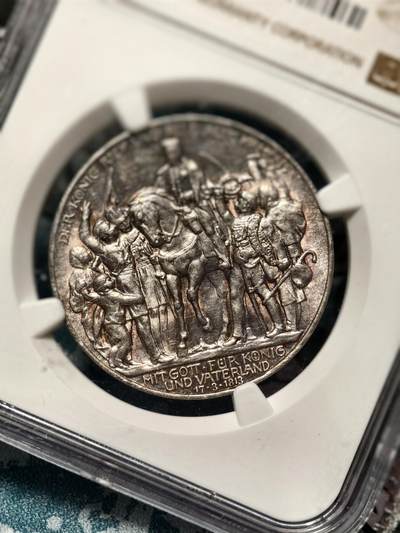 抚柳草堂-第二十八期章牌钱币  奖章勋章 满百包邮 放漏专场 1913德国拿破仑战争胜利百年3马克银币 重16.7g ngc aud好品好状态