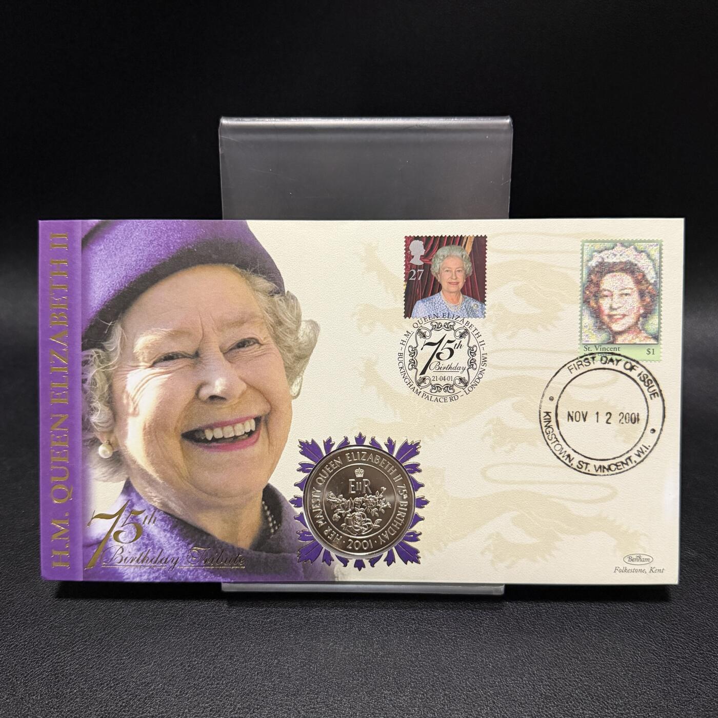 ＜星葵🌻钱币社＞第72期·东奔西走的硬币·3月31日发货 〈邮币封〉阿森松岛2001年女王诞辰75周年50便士克朗型纪念币