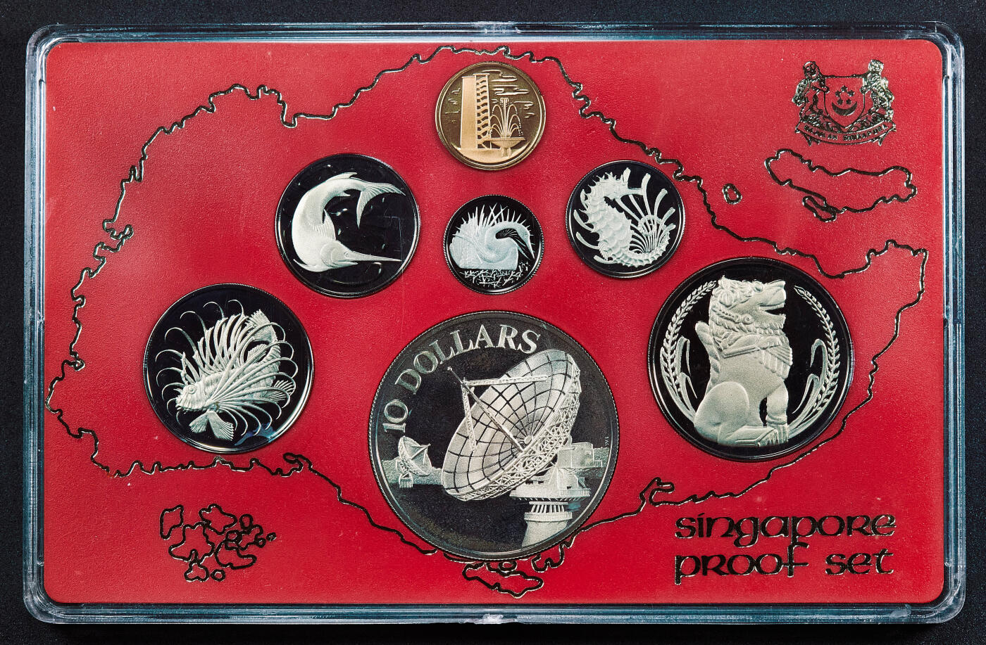 【俄甄集藏】2026年(050)04-01星期三 晚 19:30 全场包邮 新加坡1980年动物版+雷达10元精制封装硬币7枚全套，原盒证，只发行14000套，少见品种