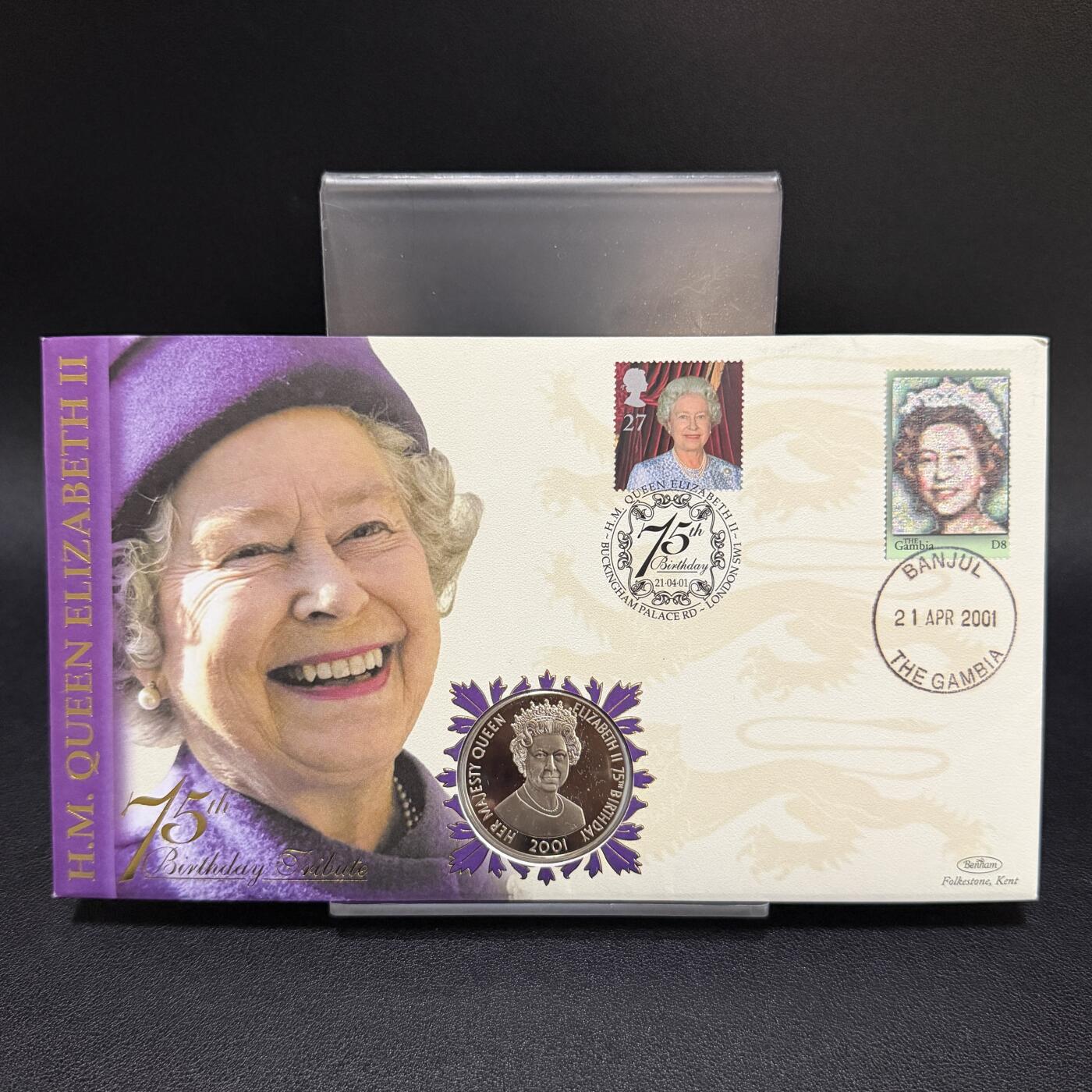 ＜星葵🌻钱币社＞第72期·东奔西走的硬币·3月31日发货 〈邮币封〉特里斯坦·达库尼亚2001年女王75岁生日50便士克朗型纪念币