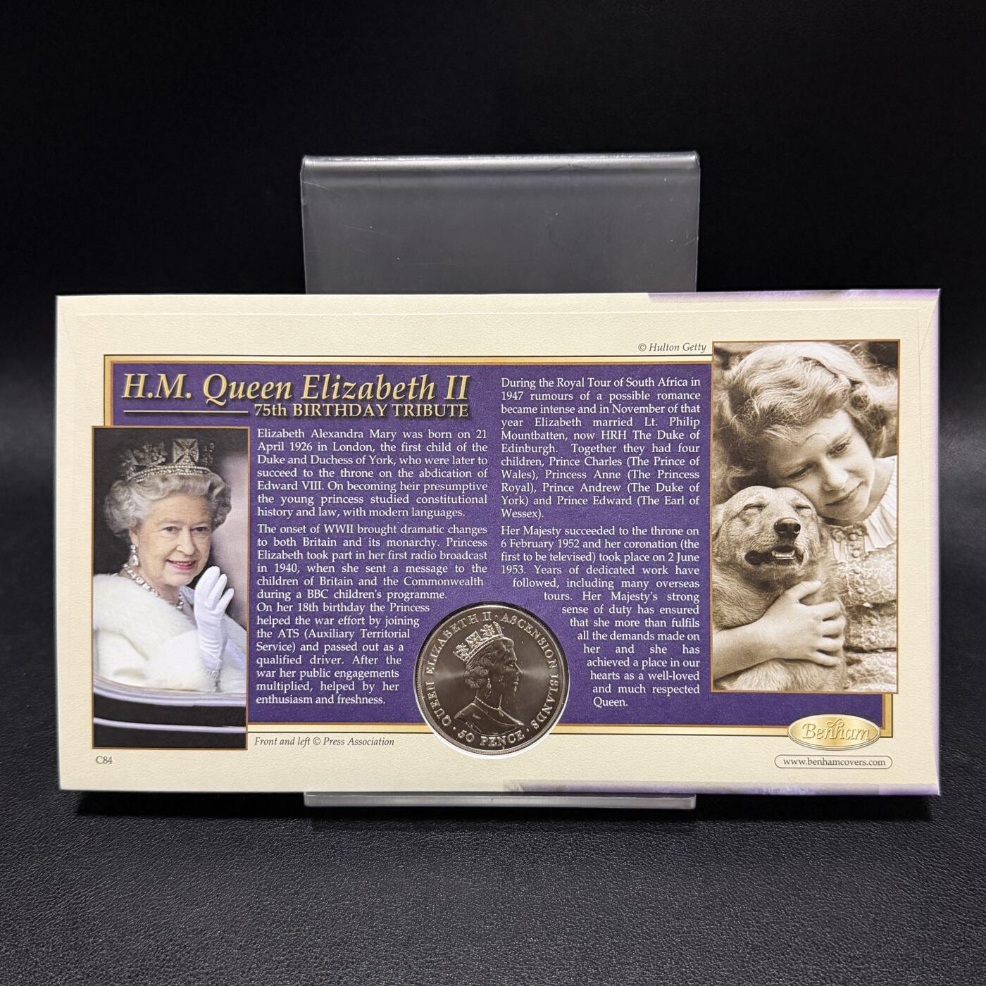 ＜星葵🌻钱币社＞第72期·东奔西走的硬币·3月31日发货 〈邮币封〉阿森松岛2001年女王诞辰75周年50便士克朗型纪念币