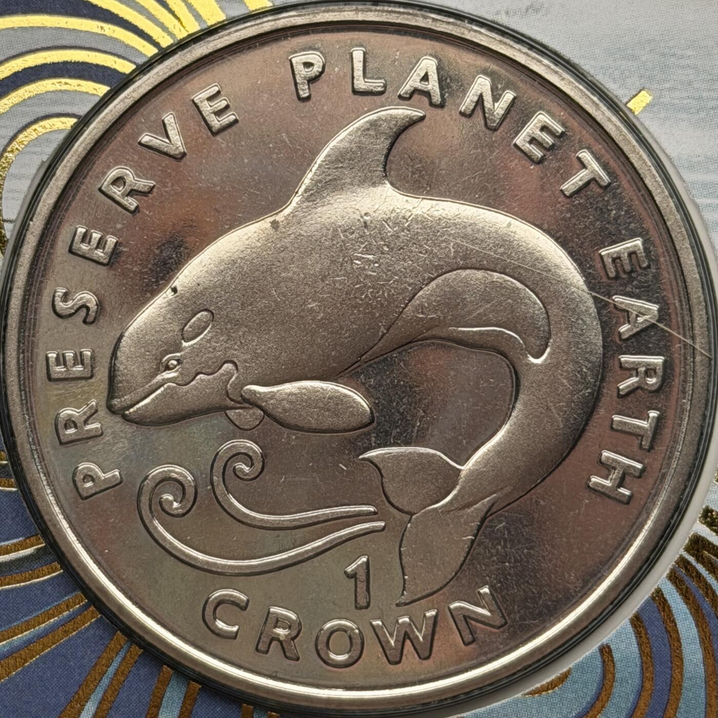 ＜星葵🌻钱币社＞第72期·东奔西走的硬币·3月31日发货 〈邮币封〉马恩岛1996年保护地球·虎鲸1克朗纪念币