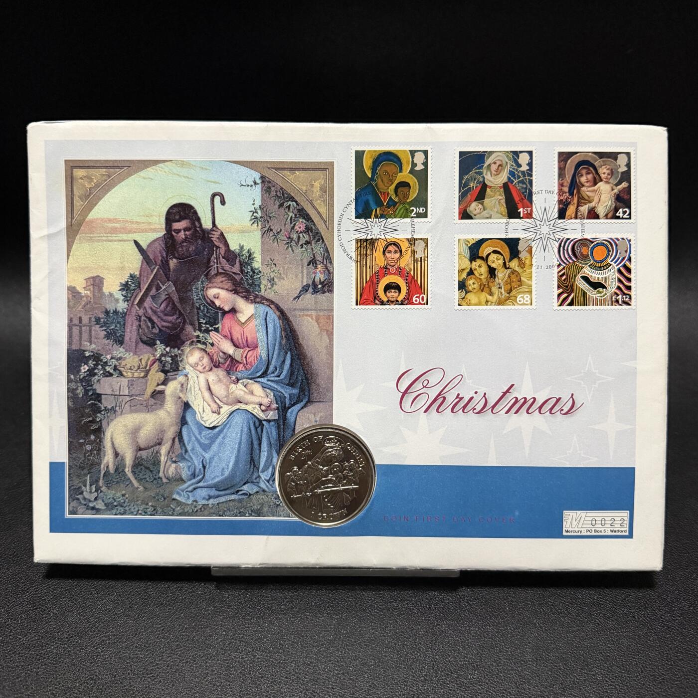 ＜星葵🌻钱币社＞第72期·东奔西走的硬币·3月31日发货 〈大型邮币封〉马恩岛1997年千禧年·基督诞生1克朗纪念币