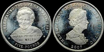 ＜星葵🌻钱币社＞第72期·东奔西走的硬币·3月31日发货 - 特里斯坦·达库尼亚2007年戴安娜王妃5镑克朗型纪念币