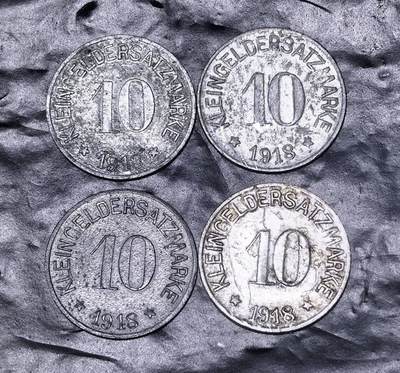 北京马甸外国币专卖第149期，外国币专场，陆续上拍，欢迎关注 - 德国帝国一战紧急状态时期：（1918年）由霍夫市（Stadt Hof）发行的10芬尼紧急货币（Notgeld）4枚