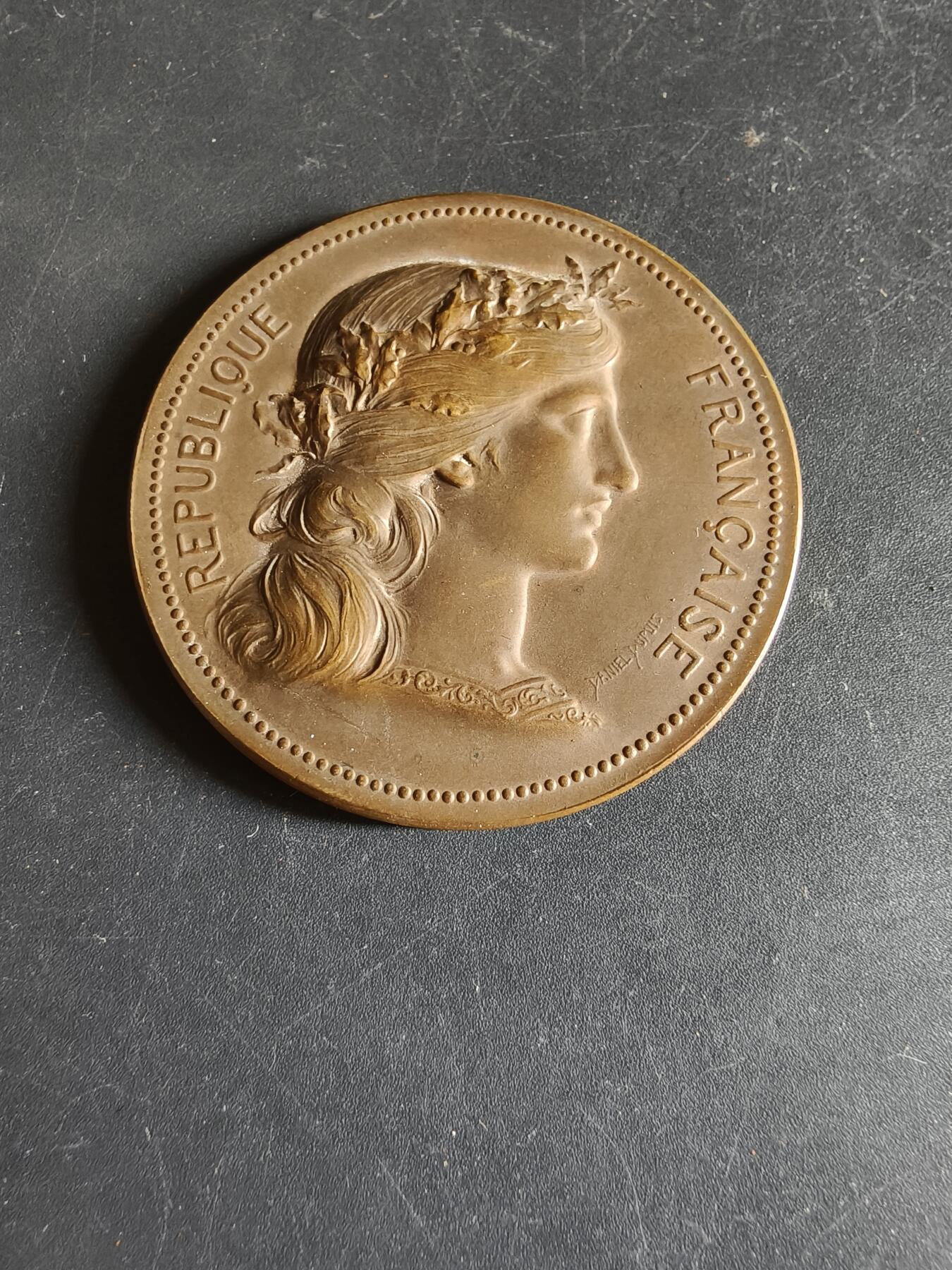 老王徽章第190期 法国利摩日国立装饰艺术学院大铜章     大师路易·波特作品     原盒       直径45mm      重量43.5g